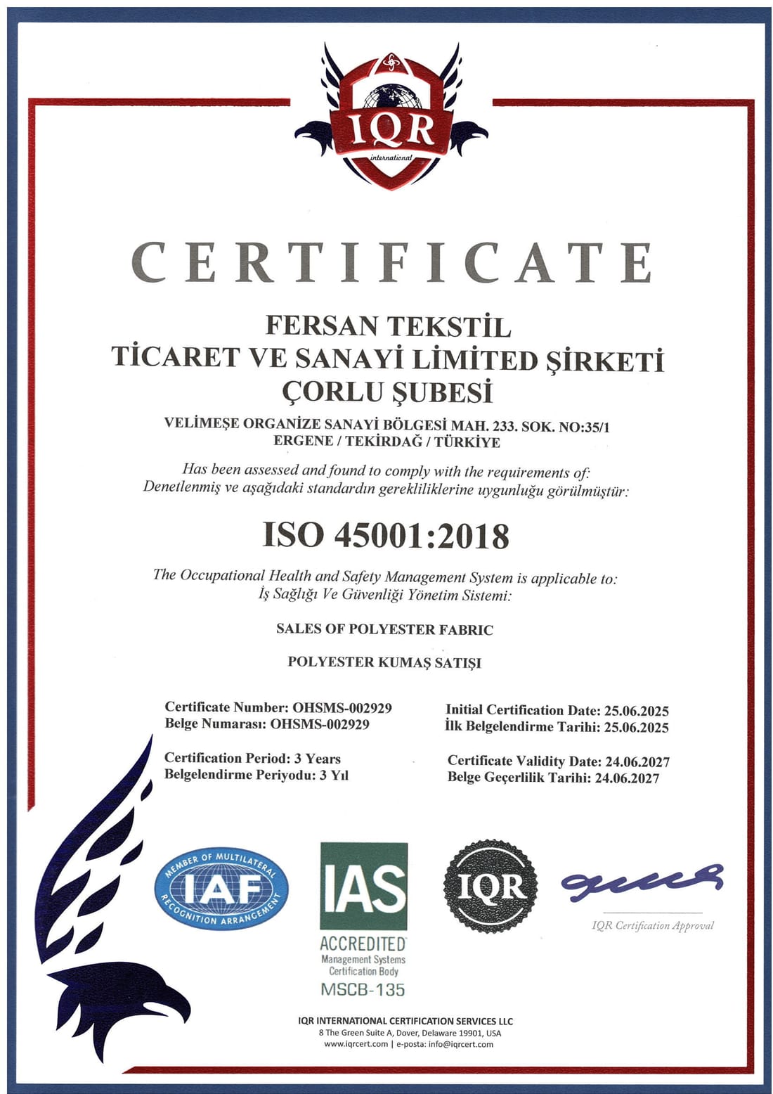 İş Sağlığı ve Güvenliği Yönetim Sistemi